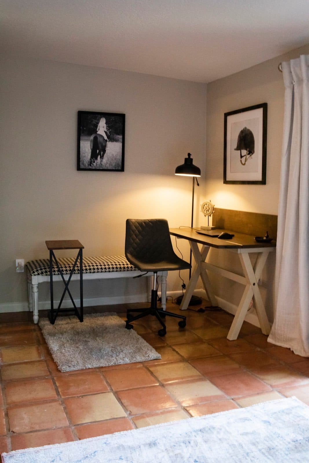 Desk with a chair and lamp in a quiet corner